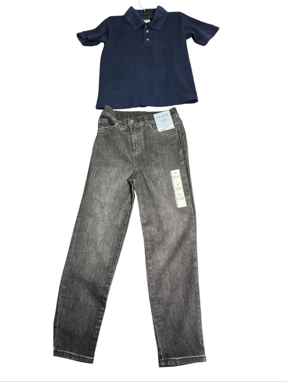 Boy's Black/Gray Jeans - Classic Straight Fit And Polo Shirt